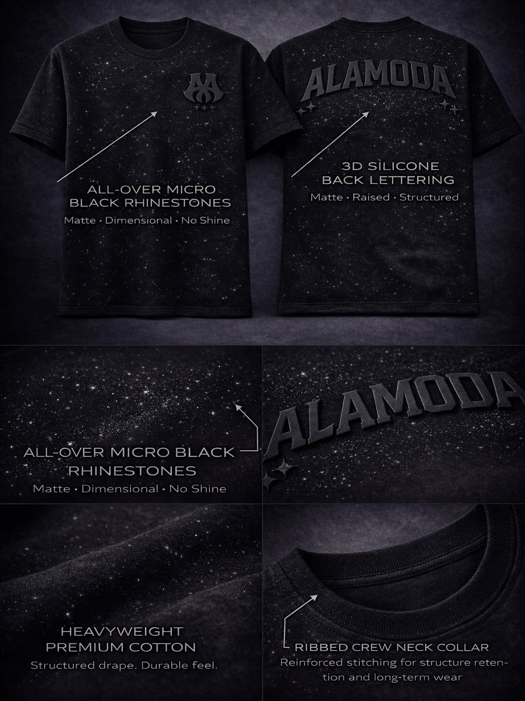 ALAMODA Triple Black Crystal Tee